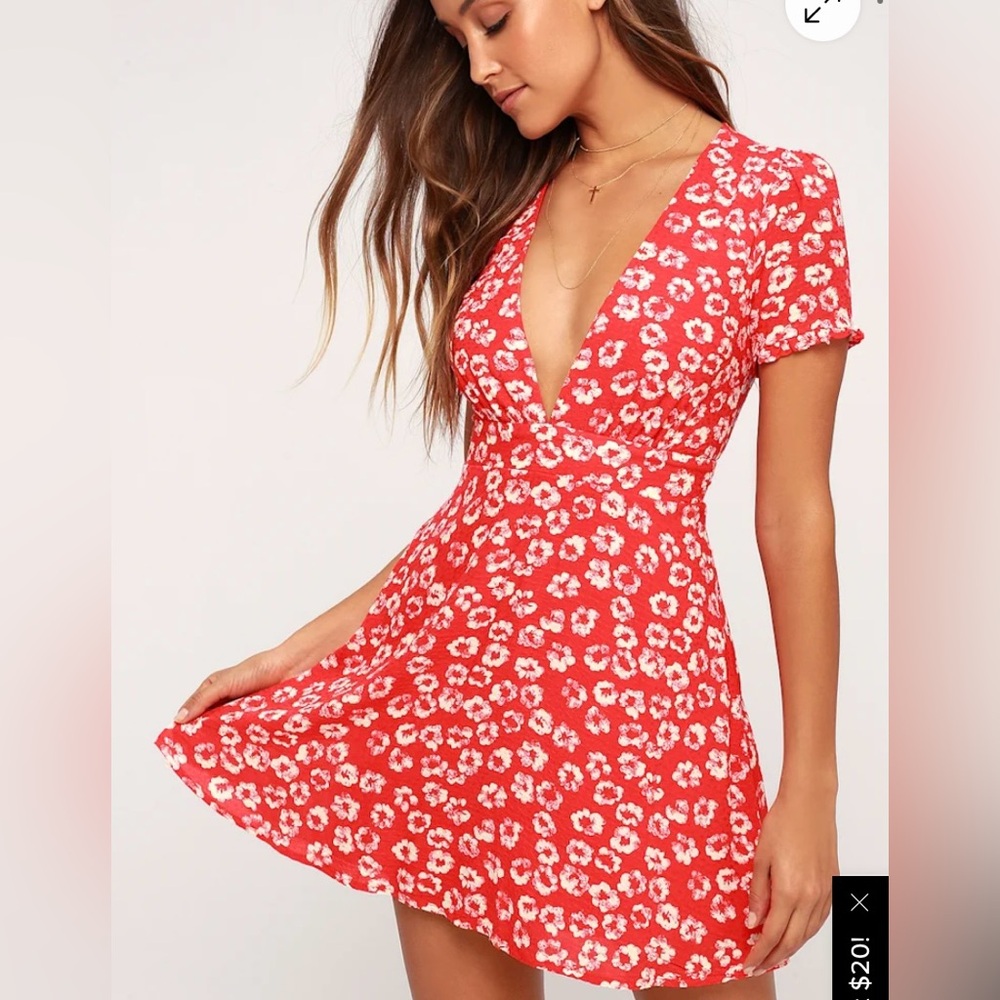 Lulu's Garden Explorer Red Floral Print Mini Dress